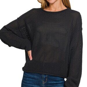 Zenana Textured Drop Shoulder Knit Top